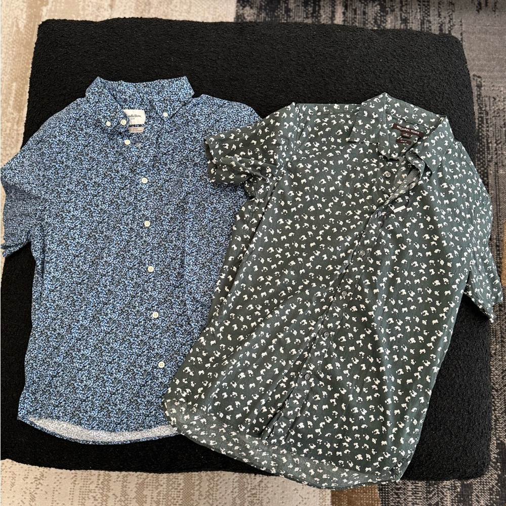 Michael Kors and Goodfellow &Co Blue & Green Floral Button Down Shirts Size M